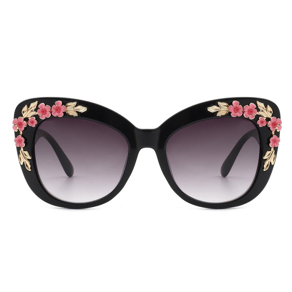 Elowen - Women Oversize Cat Eye Floral Design Fashion Sunglasses - dreamcatcherbutik
