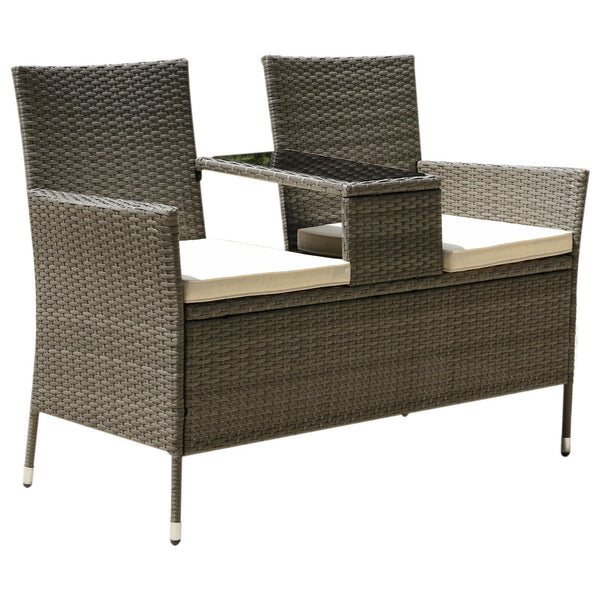 Outsunny 2 Seat Rattan Wicker Chair with Cushion Garden Bench with Tea - Premium Home & Garden from Taupe Shadow - Just $253.72! Shop now at dreamcatcherbutik