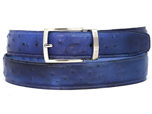 PAUL PARKMAN Men's Blue Genuine Ostrich Belt (ID#B04-BLU) - dreamcatcherbutik