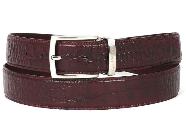 PAUL PARKMAN Men's Crocodile Textured Leather Belt Dark Bordeaux - dreamcatcherbutik