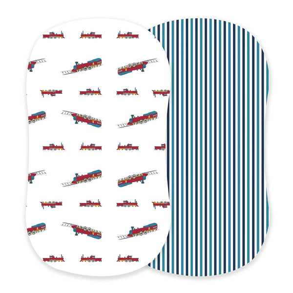 Vintage Steam Trains and Blue and White Stripe Bamboo Changing Pad - Premium Kids & Babies from Lavender Charlie - Just $29.43! Shop now at dreamcatcherbutik