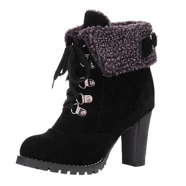 Winter Lace-Up High Thick Short Boots Shoes Women - dreamcatcherbutik